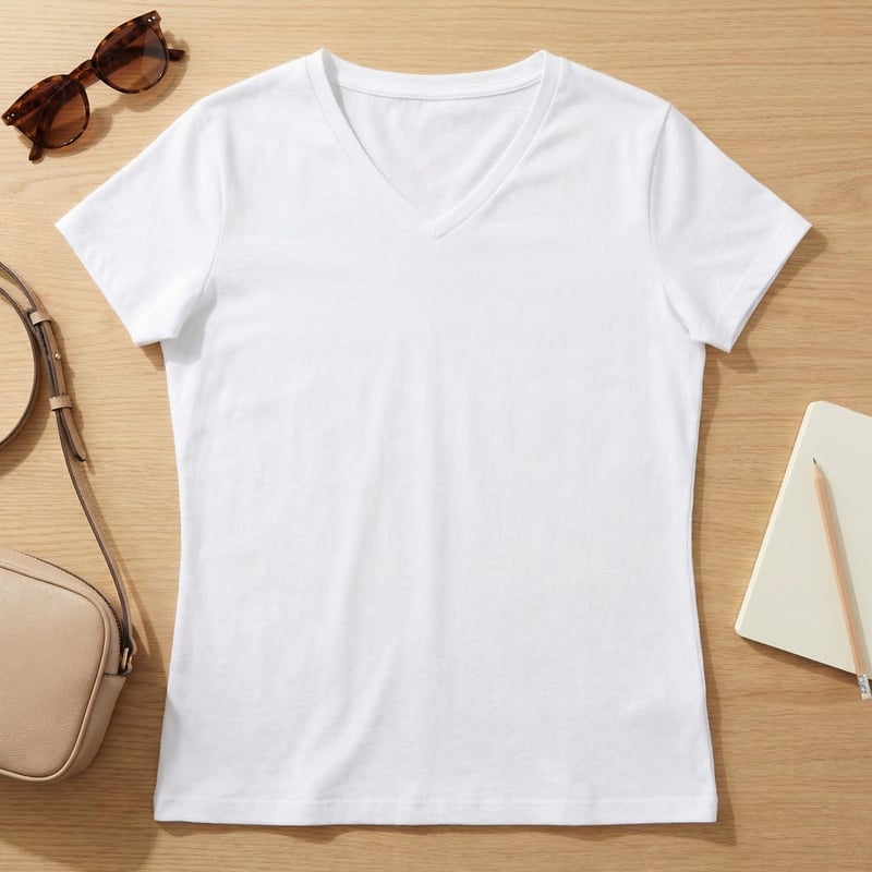Plain Ladies’ V-Neck Cotton T-Shirt Flatlay