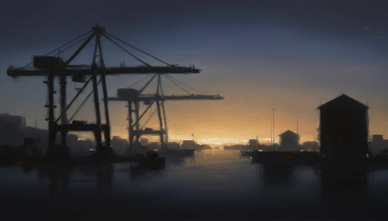 Abstract Nighttime Industrial Harbor