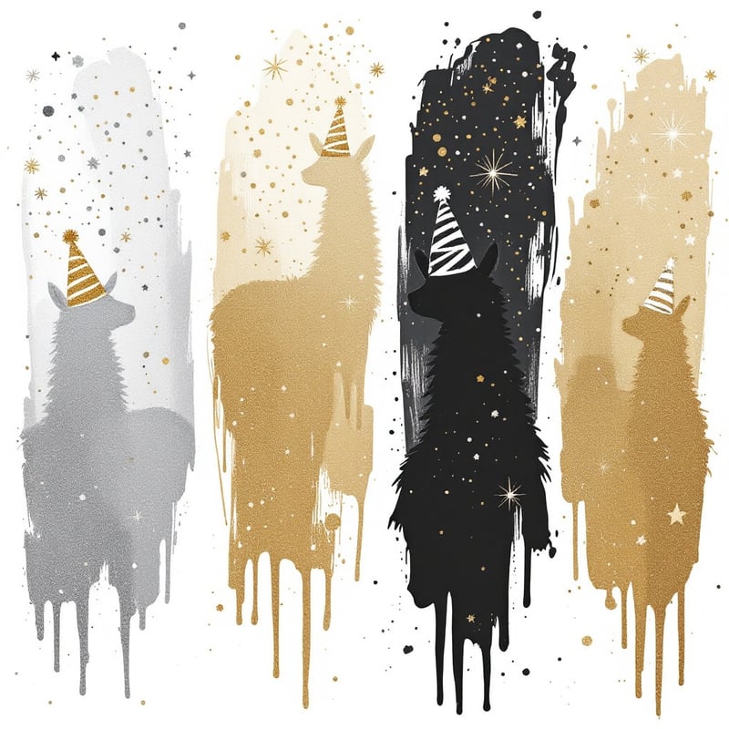 Festive Llamas New Year's Eve Art