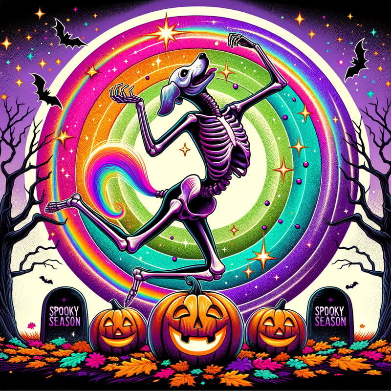 Dancing Skeleton Dog Halloween Illustration