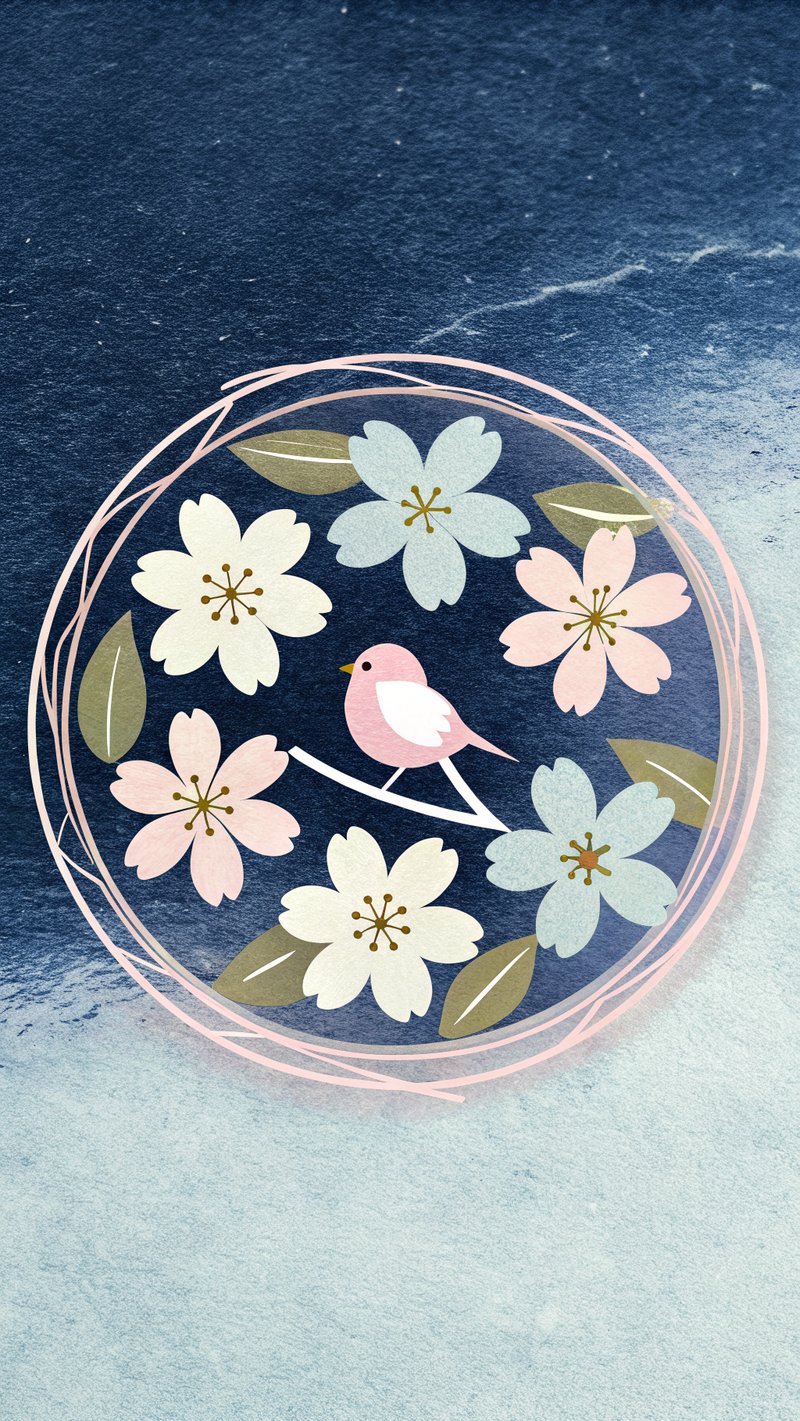 Minimalist Floral Logo with Pink Bird