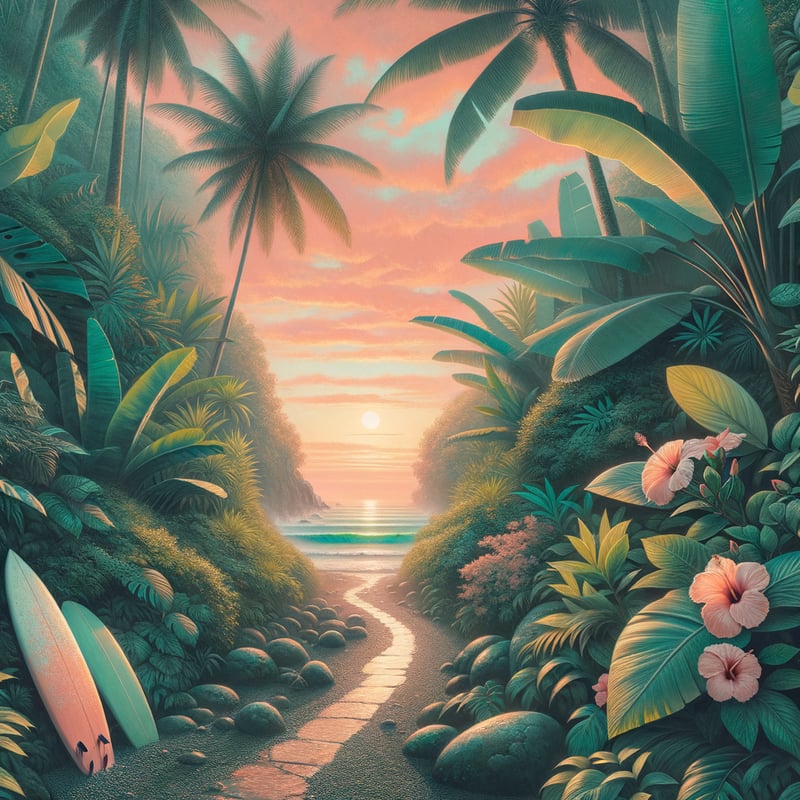 Tropical Path at Coral-Pink Sunset