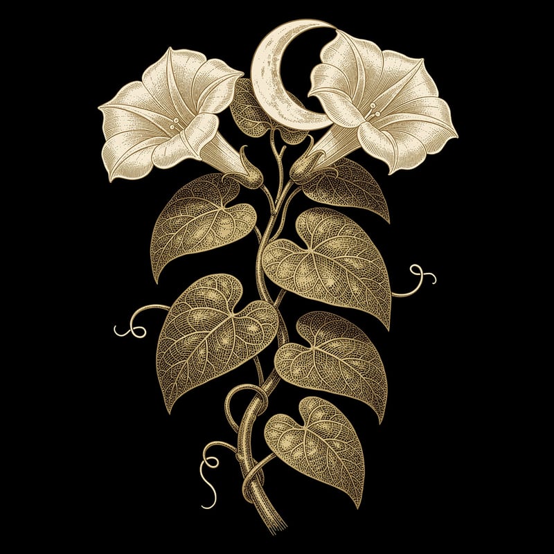 Moonflower Vine Copperplate Engraving