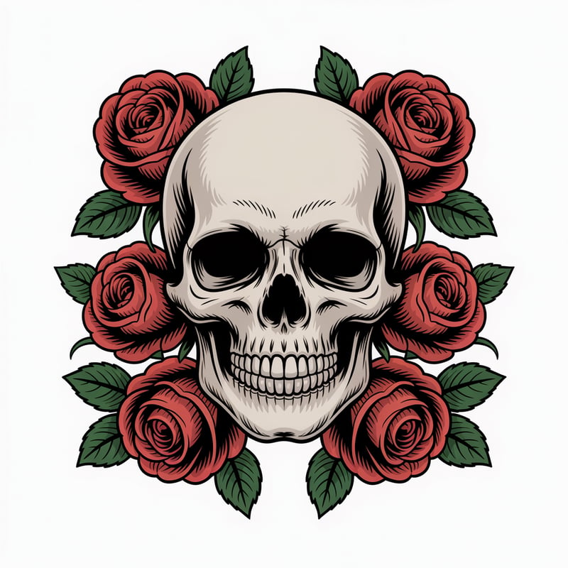 Skull Illustration with Roses
