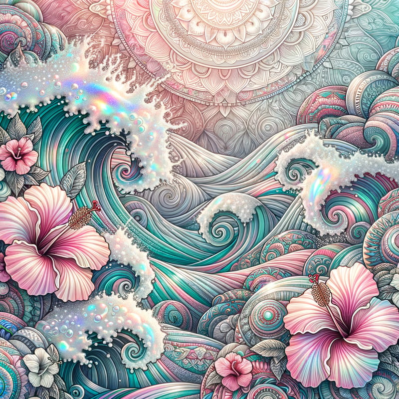 Vibrant Ocean Waves with Mandala Patterns