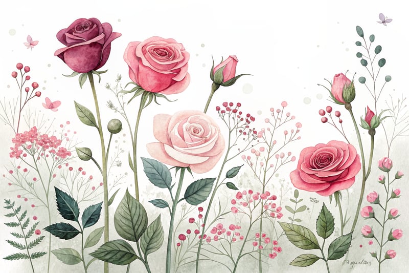 Vivid Small Roses Row Illustration