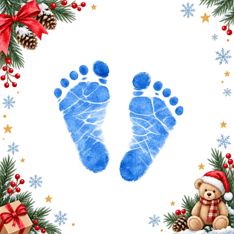 Blue Baby Footprints with Christmas Space