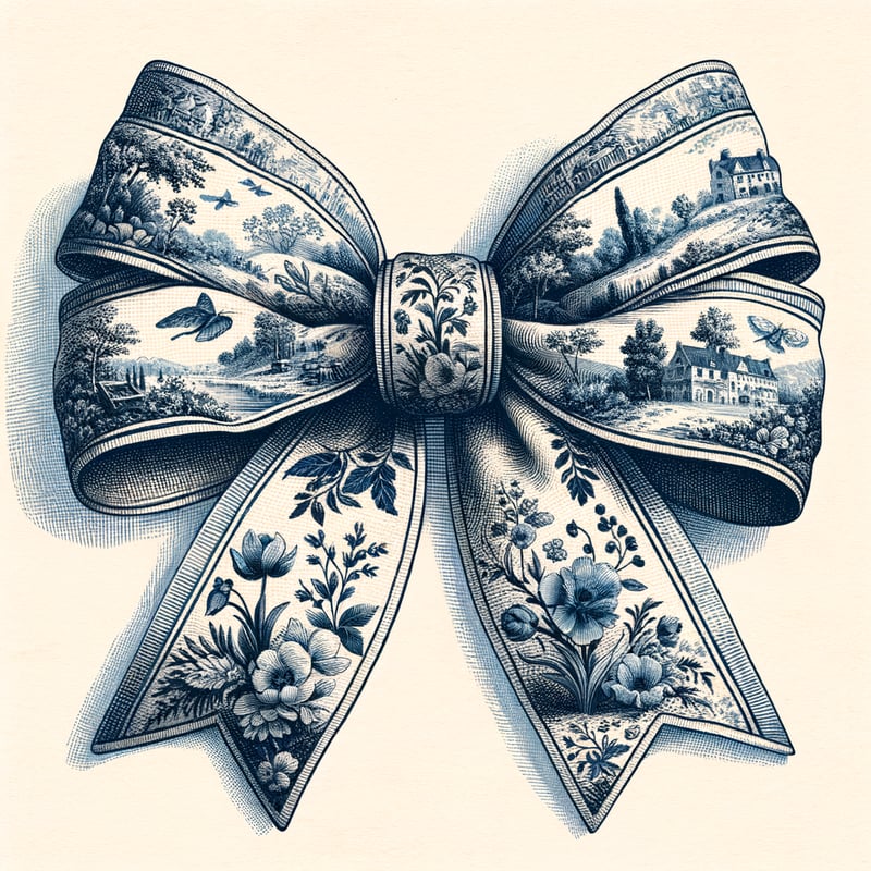 French Toile de Jouy Ribbon Bow