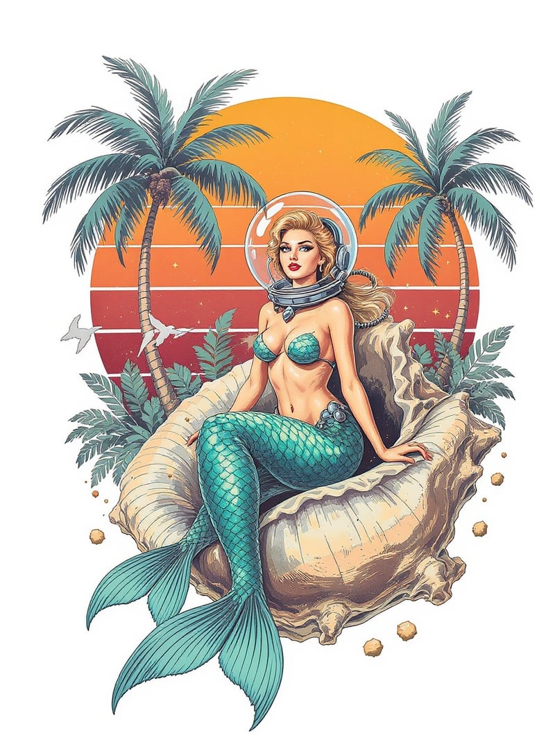 Retro Florida Space-Mermaid Pinup Art