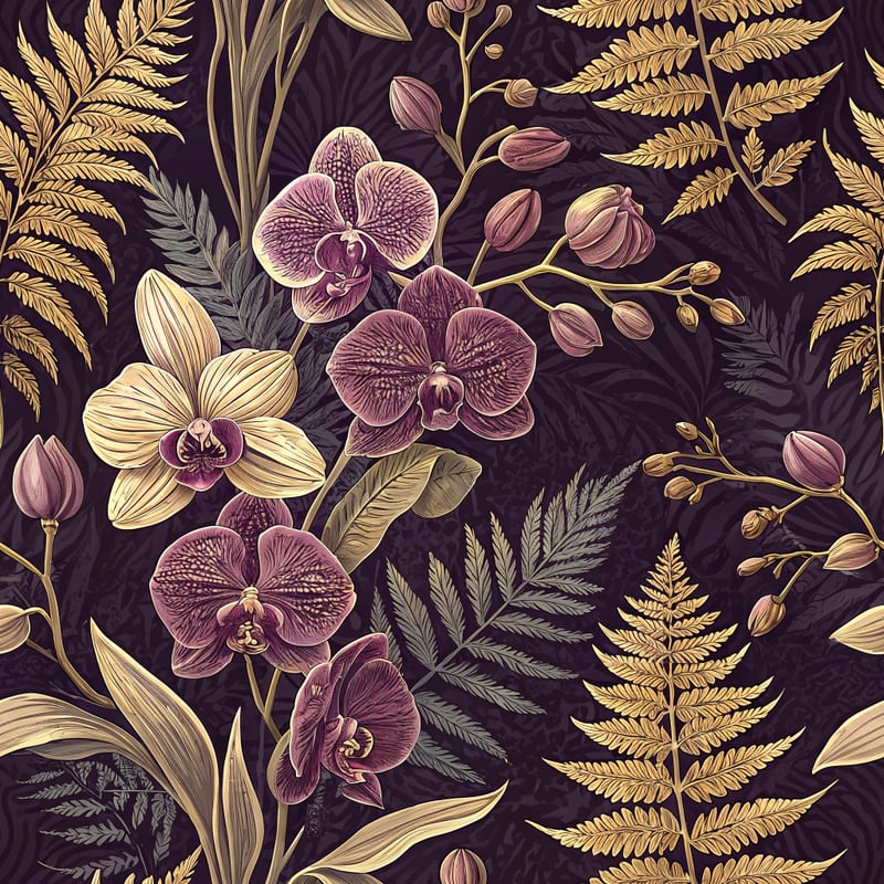 Deep Plum & Gold Floral Pattern