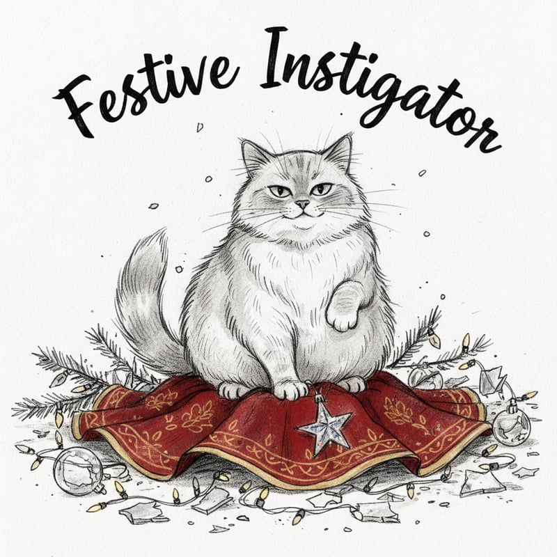 Cat in Tree Skirt Festive Sketch
