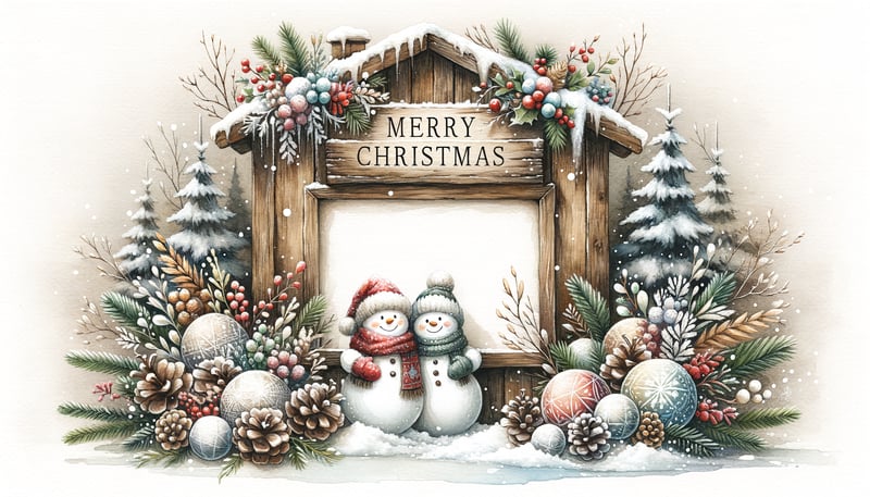 Watercolor Snowmen Christmas Scene