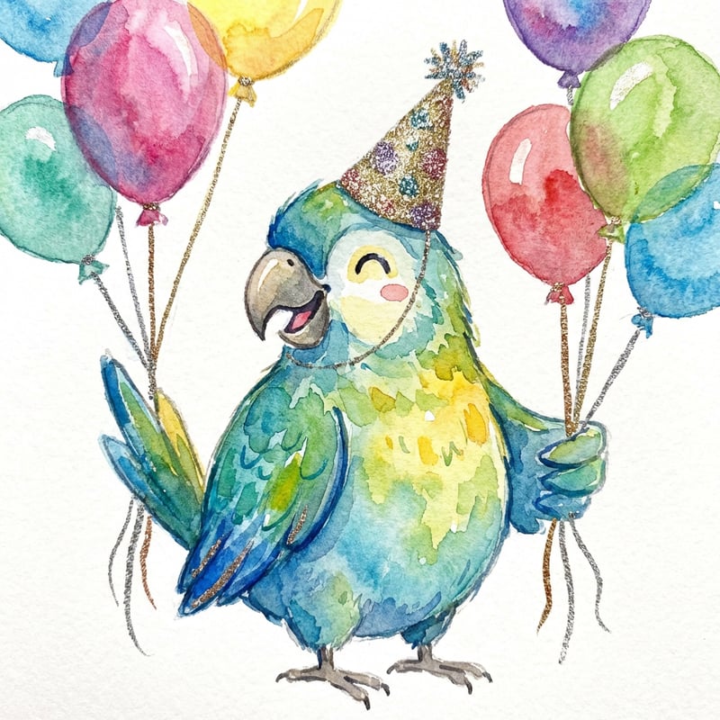 Watercolor Parrot with Party Hat