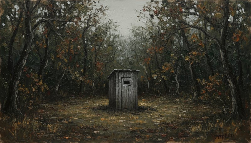 Rustic Outhouse in Autumn Forest