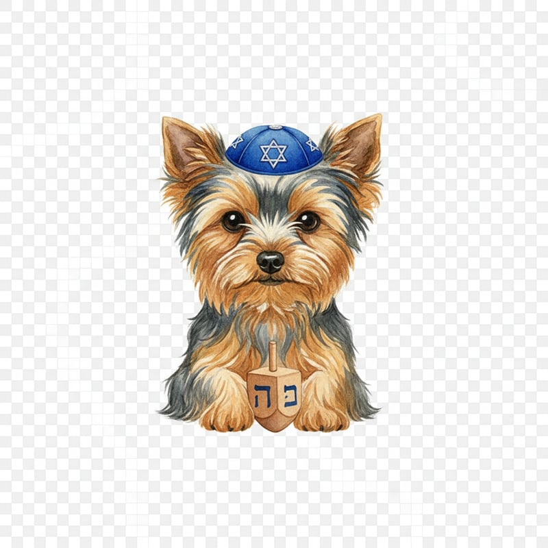 Watercolor Yorkshire Terrier with Dreidel