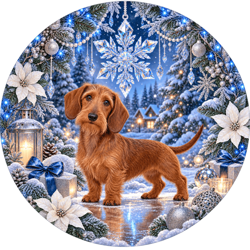Red Wirehaired Dachshund Winter Circle