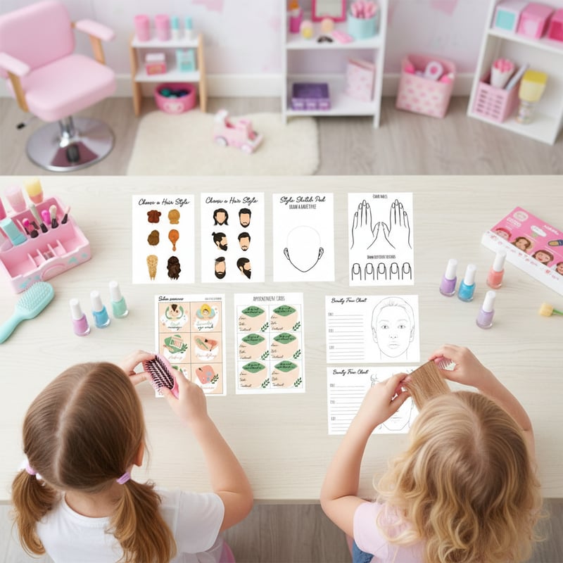 Kids' Beauty Salon Flat-Lay Mockup