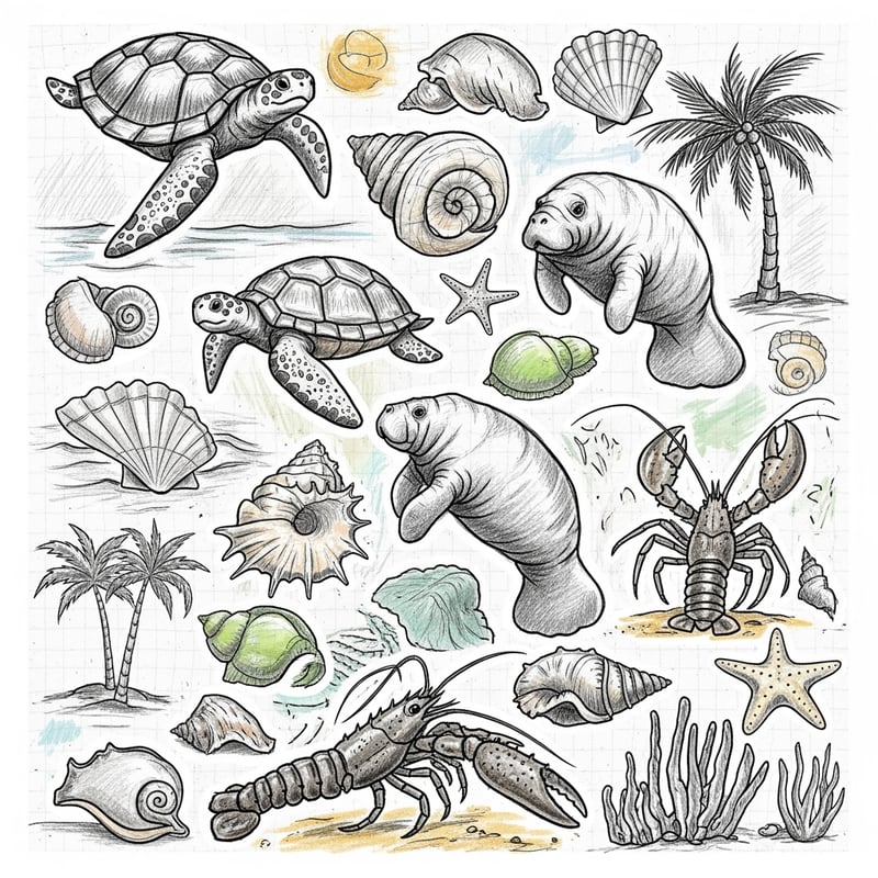 Playful Sea Life Doodle Collage