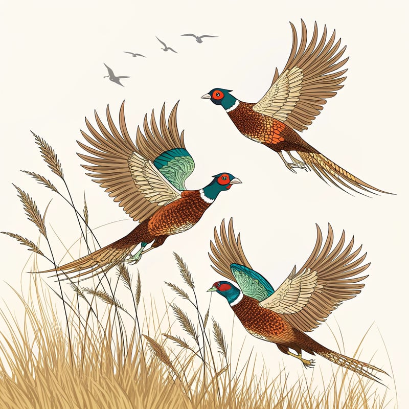 Vector T-Shirt Graphic of Flying Pheasants