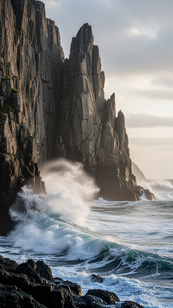 Jagged Cliff Against Ocean Tide