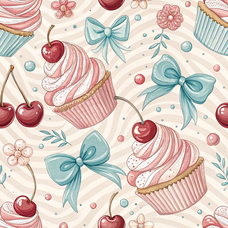 Seamless Cherry Dessert Pattern