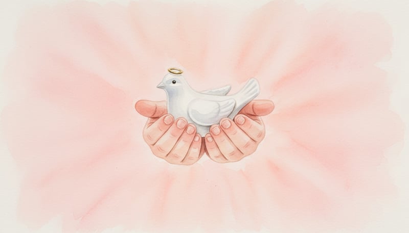 Watercolor Portrait of Child's Hands with Dove