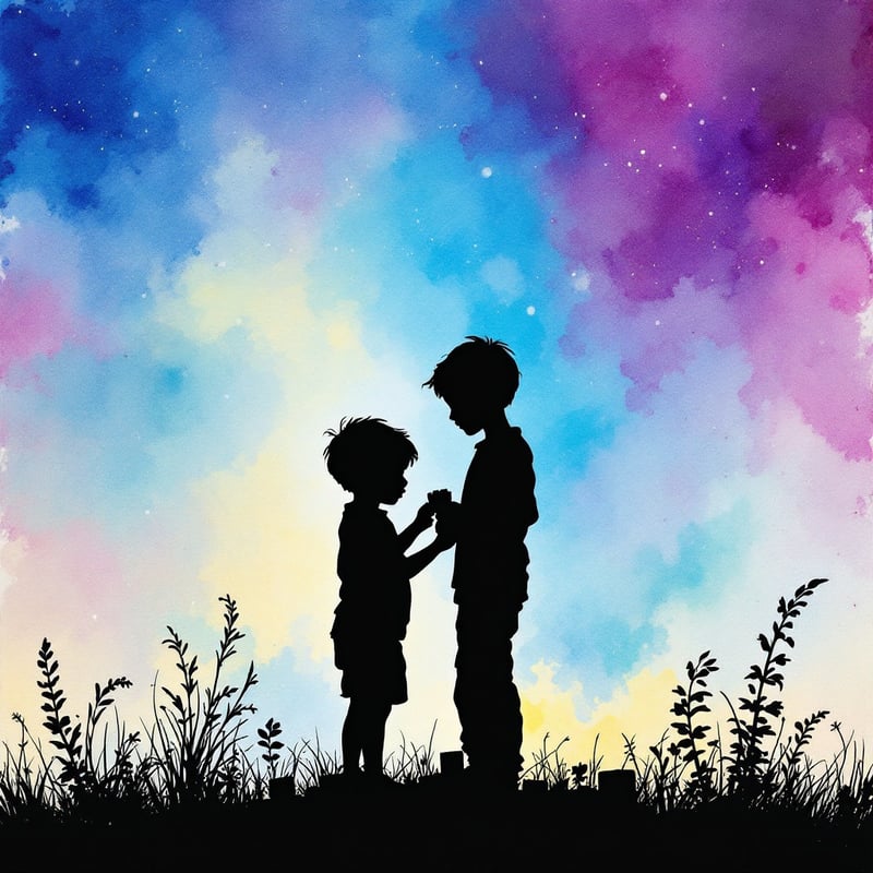 Silhouette of Boys with Colorful Background