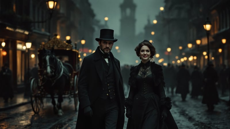 19th Century Street Scene at Night