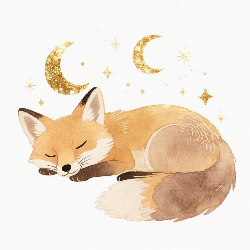 Sleeping Fox Watercolor Clipart