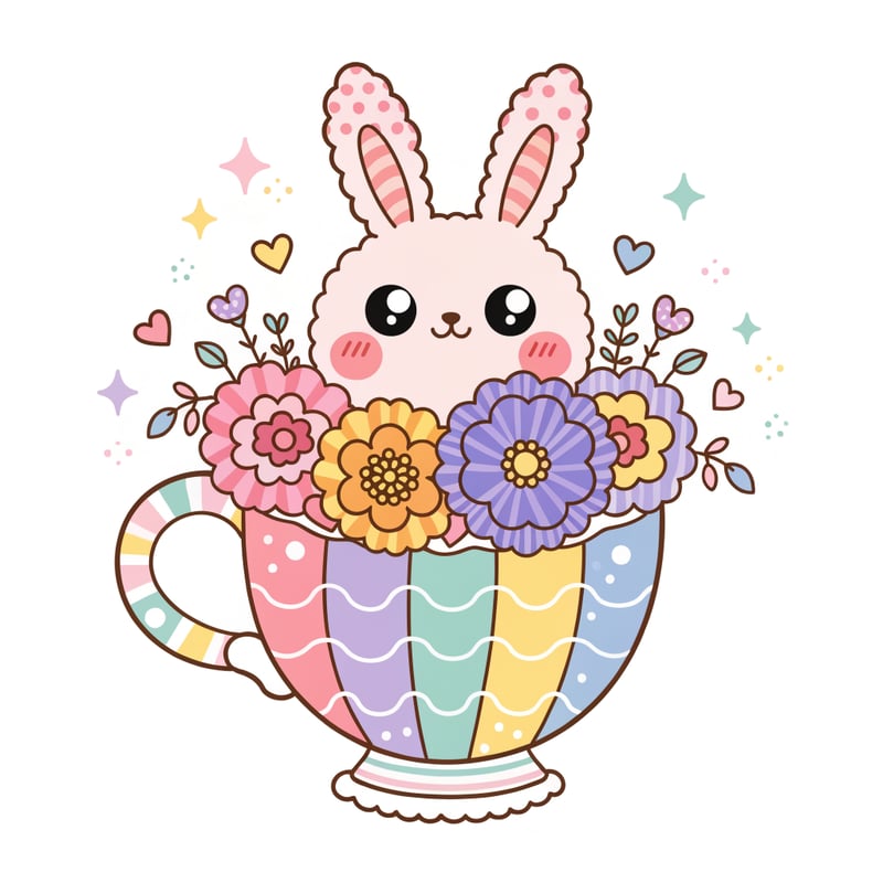Kawaii Bunny in Pastel Teacup