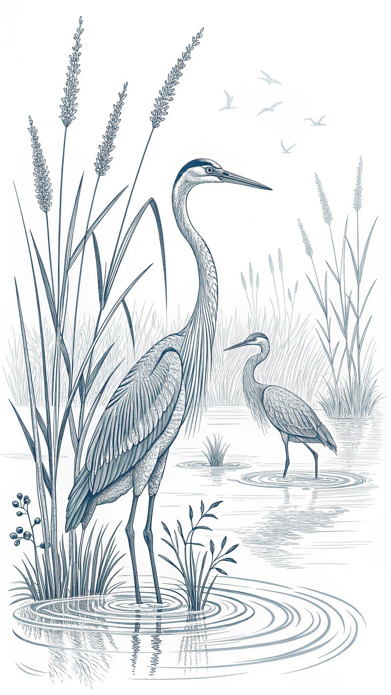 Minimalist Heron Line Art