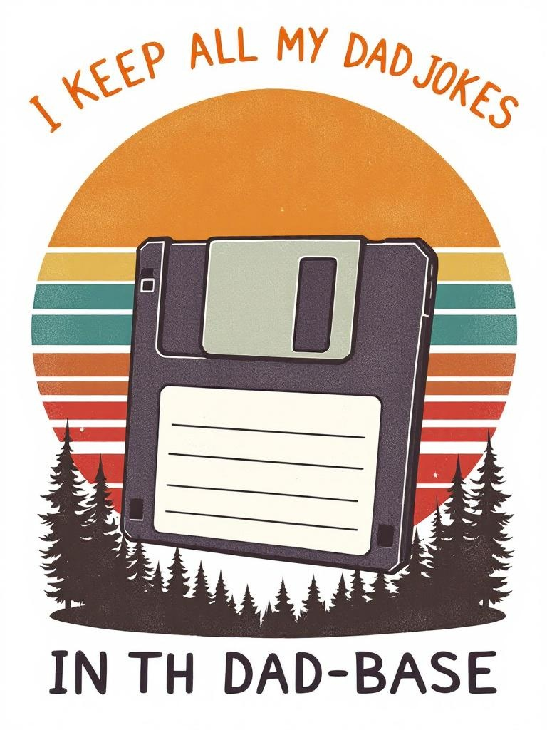 Retro Floppy Disk Sunset Illustration