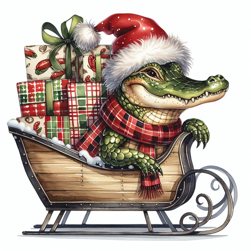 Cajun Alligator Christmas Illustration