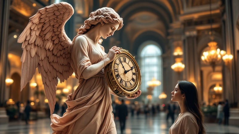 Life-Size Pink Marble Angel Statue