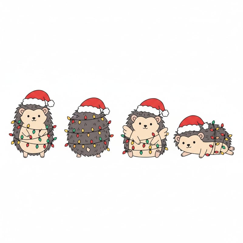 Cute Hedgehogs Wrapped in Christmas Lights