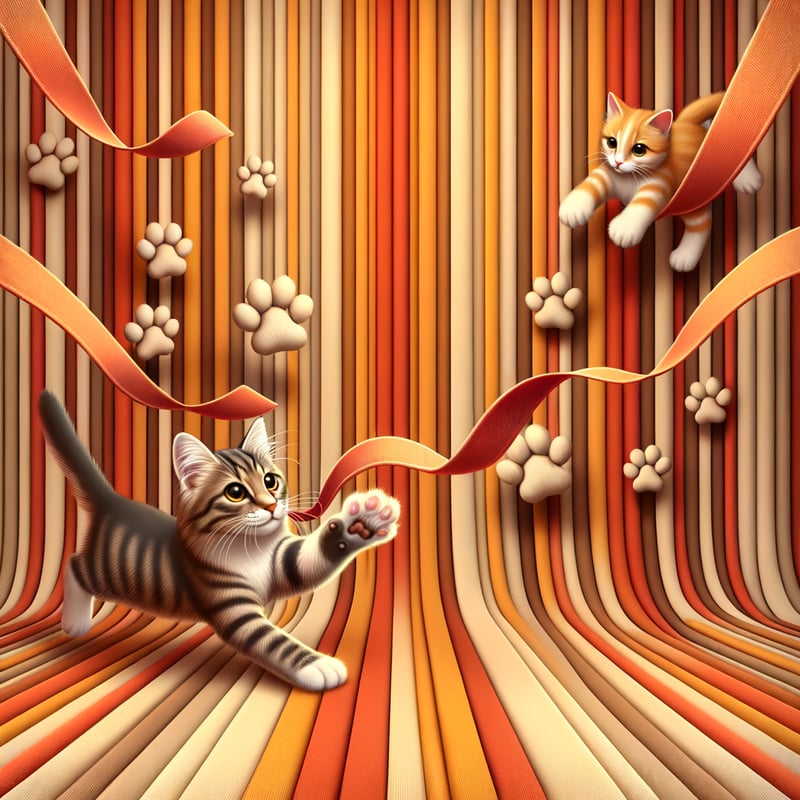 Playful Cat Chasing Ribbon