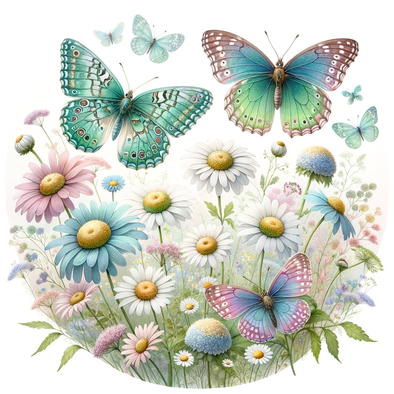 Watercolor Butterflies and Daisies