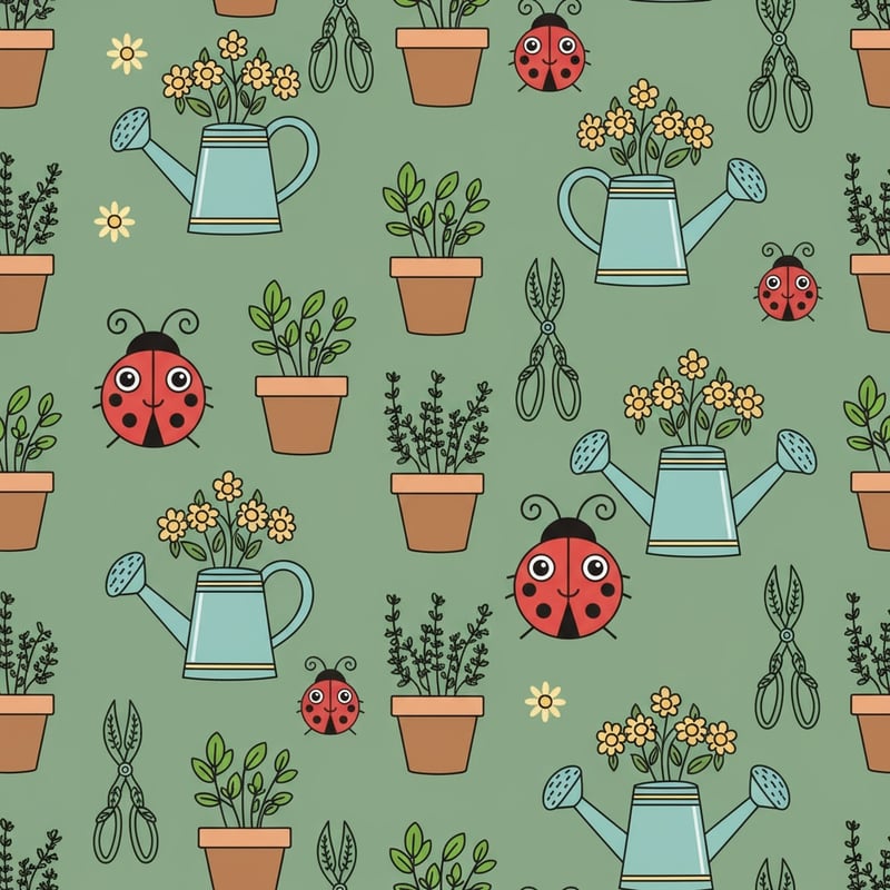 Seamless Floral Watering Can Pattern
