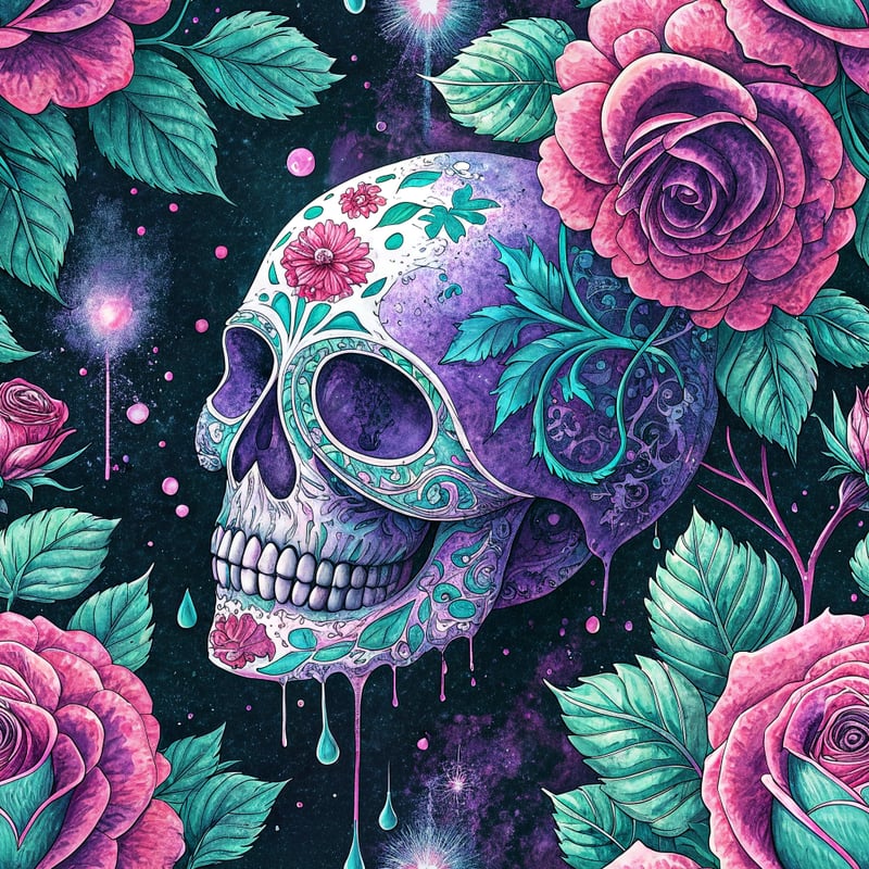 Vibrant Sugar Skull Watercolor Art