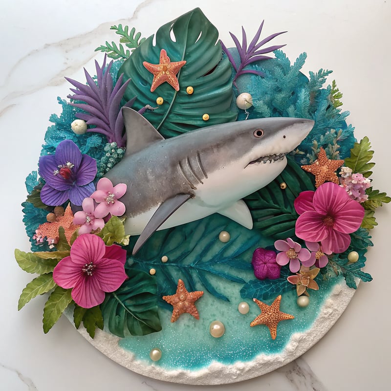 Elegant Shark with Vibrant Tropical Elements