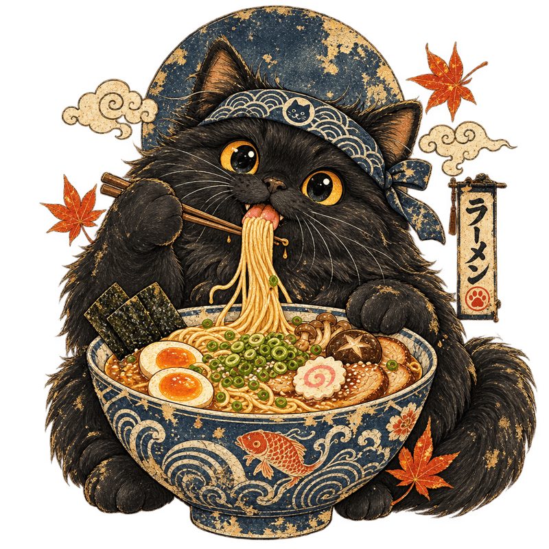 Vintage Japanese Ramen Cat Poster