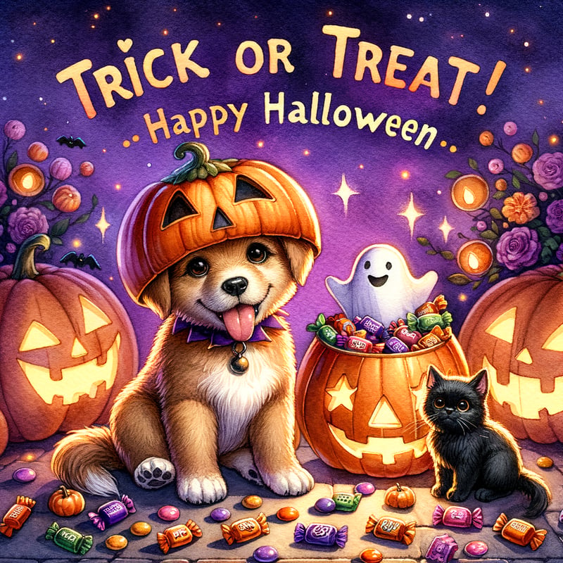 Watercolor Halloween Dog Illustration