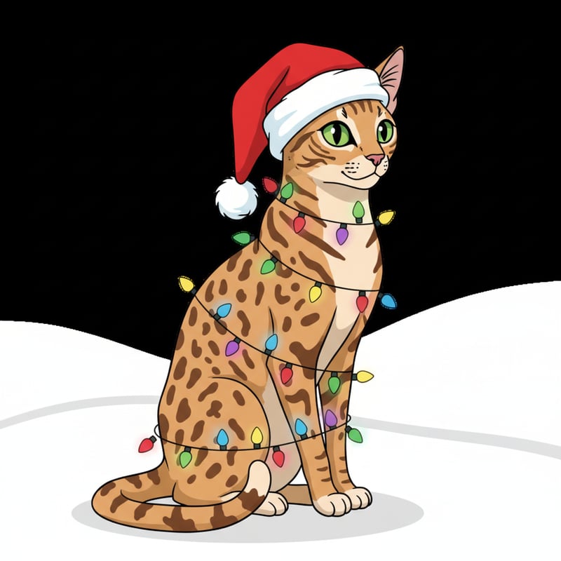 Egyptian Mau Cat with Christmas Lights