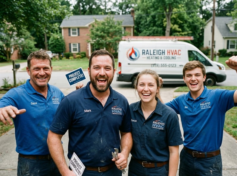 HVAC Crew Celebrating in Raleigh