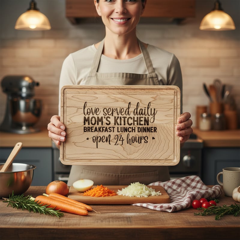 Engraved Board in Cozy Family Kitchen