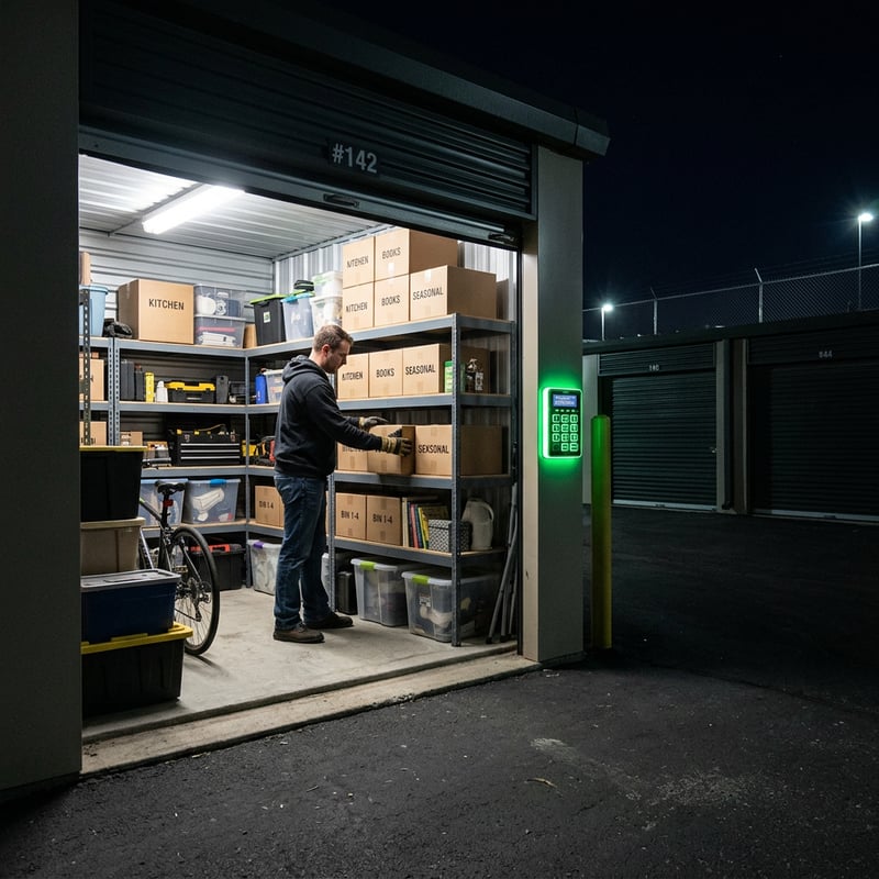 Organized Storage Unit Access at Night