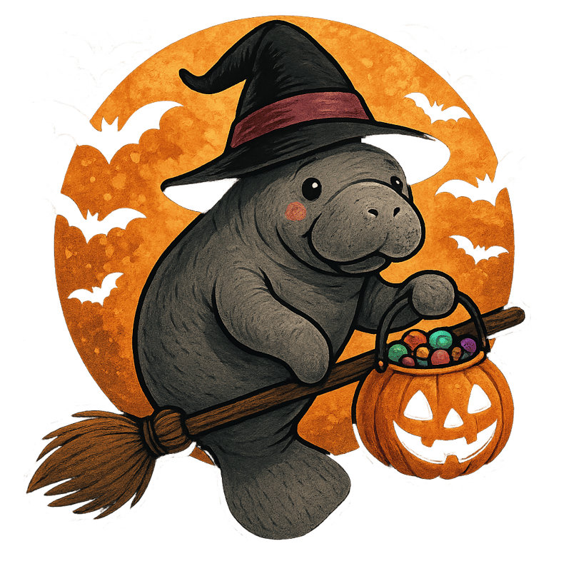 Cute Halloween Manatee Illustration