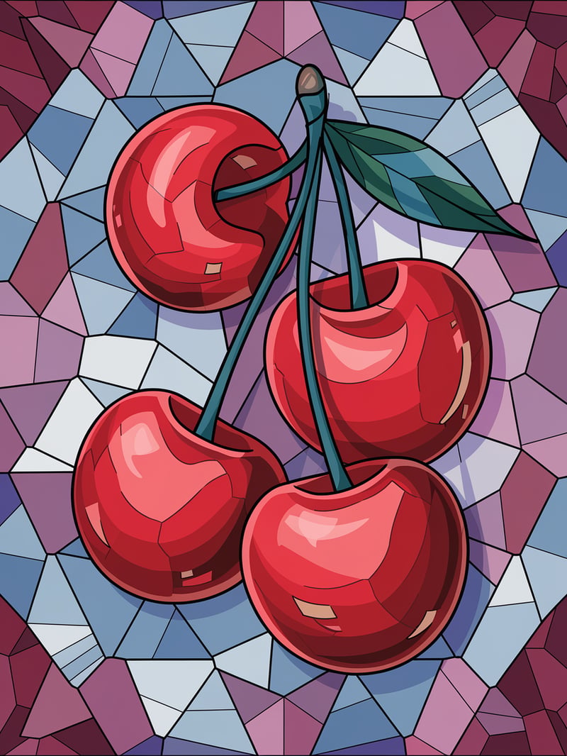 Stained Glass Red Cherries Illustration