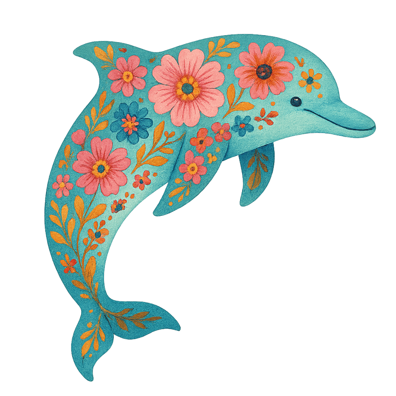 Boho Floral Dolphin Illustration