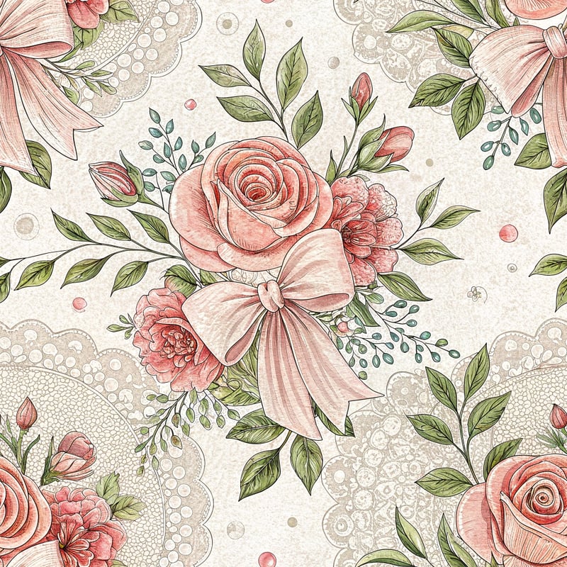 Vintage Floral Pattern with Satin Bows